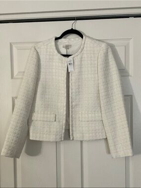 LOFT White Tweed Collarless Blazer